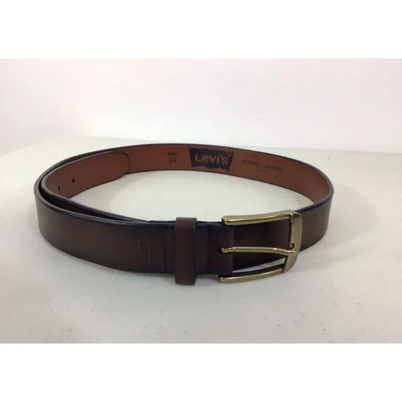 Levis Leather Belt Brass Buckle Mens 38 - Picture 1 of 6